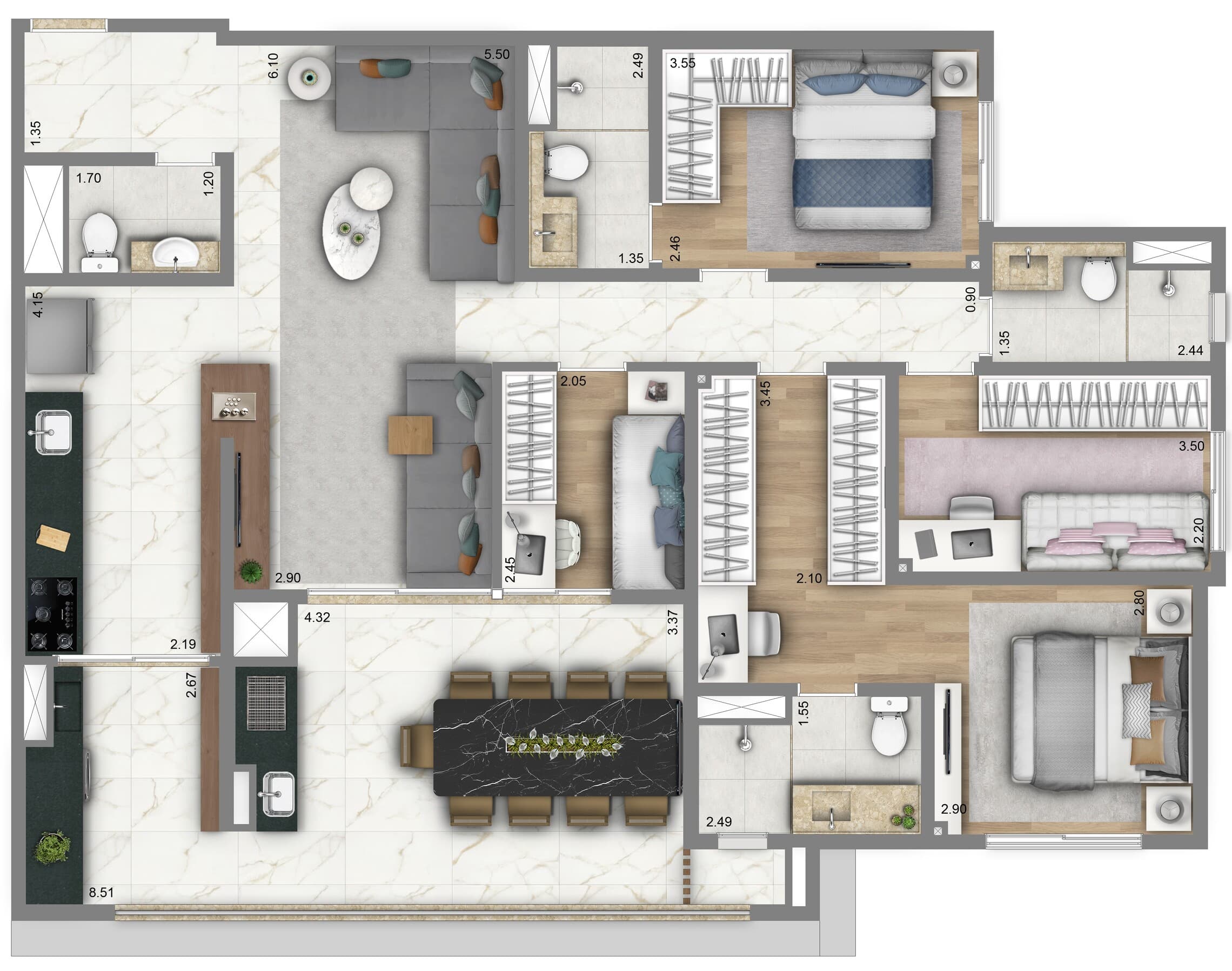 Planta 4 — Living Villaggio Tatuapé Pienza