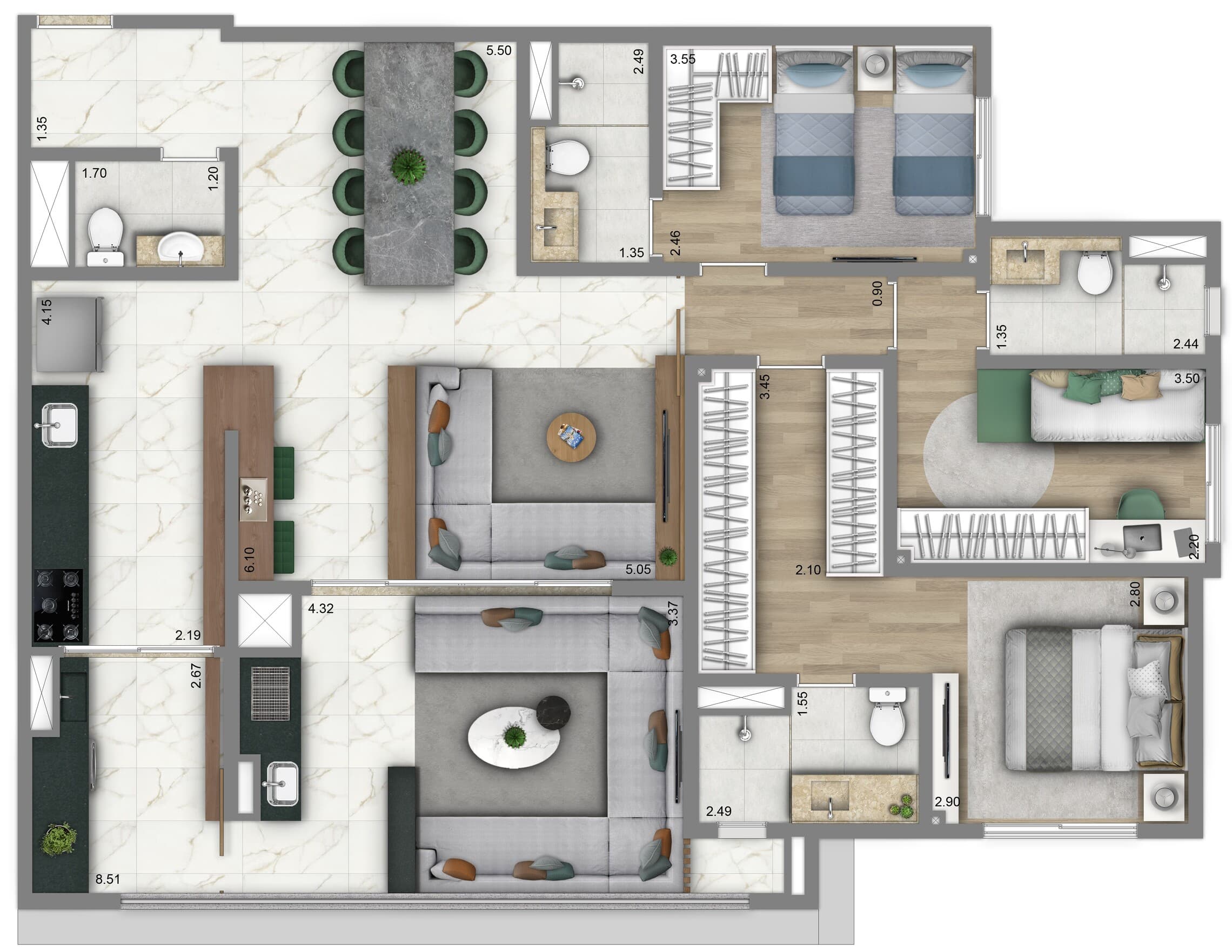 Planta 5 — Living Villaggio Tatuapé Pienza