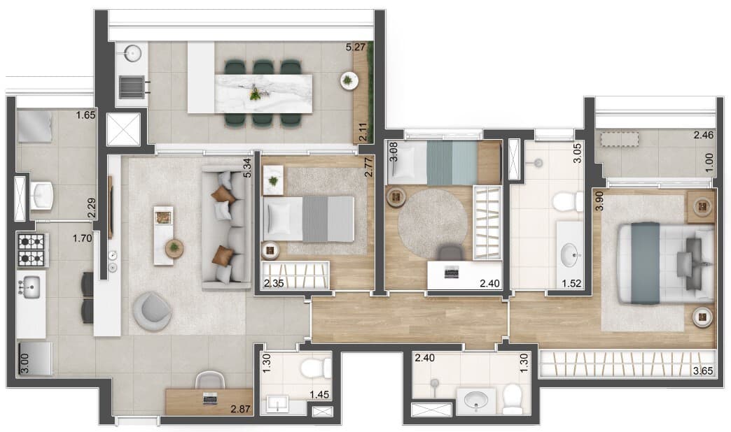 Planta 3 — Hi View Alto da Boa Vista Residence