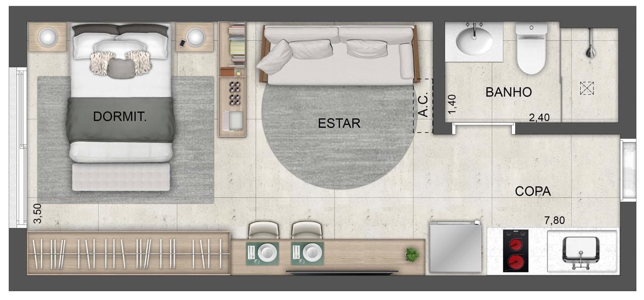 Planta 1 — Terraro Vila Romana - Studios